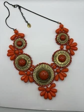 Lulus Zad Atlantis Bib Necklace Orange & Gold Tone Beaded Y2K 90s Statement
