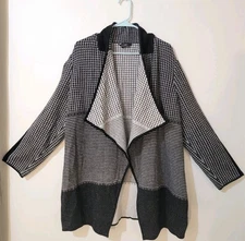 Ming Wang Drape Cardigan Sweater Womens 2XL Open Black White Cozy Relaxed Long 