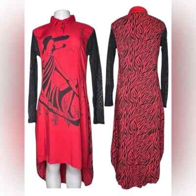 Bold Red Afro Art Shirt Dress - Forecast - Medium Tribal Graphic & Animal Print