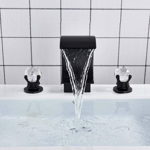 Widespread Bathroom Sink Basin Faucet Waterfall 2 Handle 3 hole Vanity Mixer Tap - Picture 95 of 114
