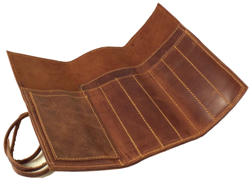 Estuche de cuero para bolígrafos con rollos de lápices bolsa portador artista cepillo soporte para herramientas organizador Foto 2 de 4