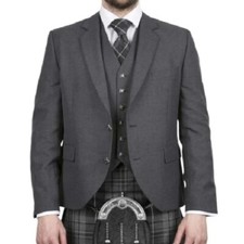 Men's Scottish Gray Serge Wool Argyle Kilt Jacket With Vest Wedding Kilt Jacket