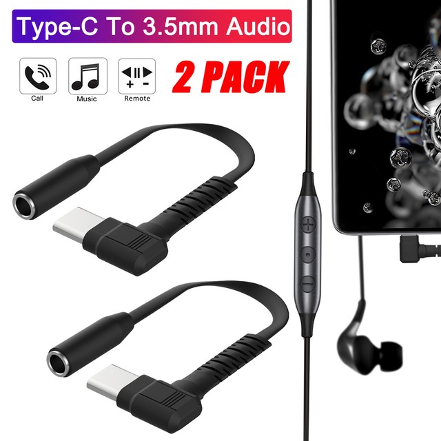 2Pcs Type C to 3.5mm Jack Adapter Headphone Audio Cable For Samsung S20