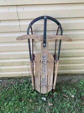 VINTAGE 1960's Snappy Boy WOODEN AND IRON Snow Sled Winter Christmas Decor