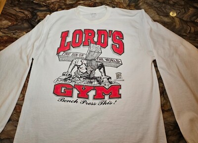 Vtg LORDS GYM Living Epistles Long Sleeve His Pain Your Gain 90 T
