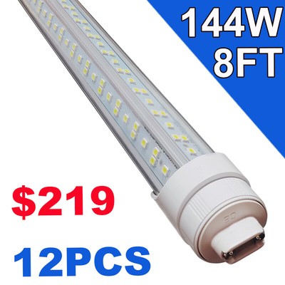 12 Pack 8 Foot Led Bulbs HO LED Tube Light 6500K 144W Super Bright for Workshop