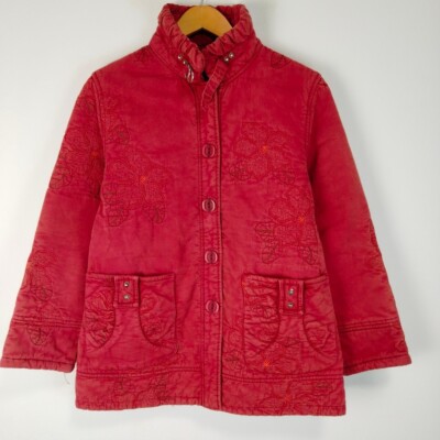 90s Half-Coat Mid-length High-Neck Floral Embroidery Outerwear