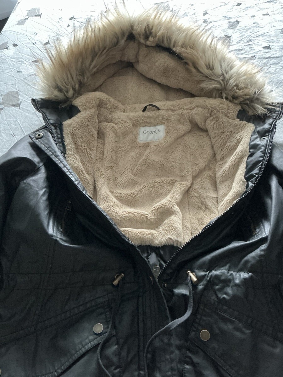 Asda 2025 George Asda Leather Jacket Black Ribbed Collar Faux