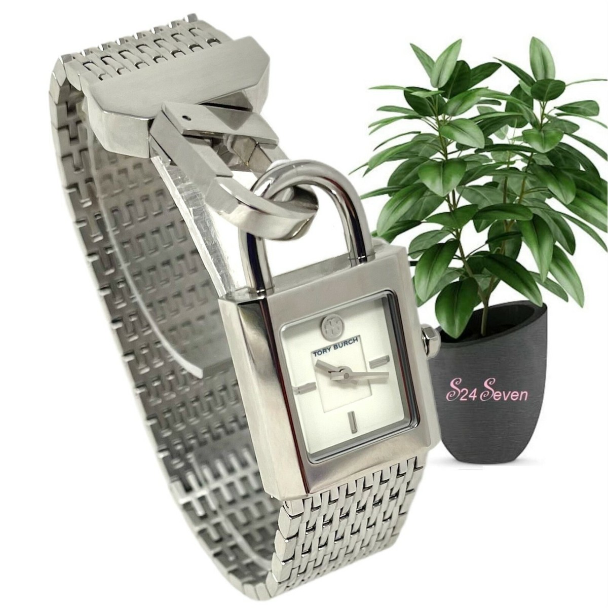 TORY BURCH サリ―ウォッチ シルバー TBW7101 TORY BURCH Surrey Silver-tone Chain Lock Bracelet Watch