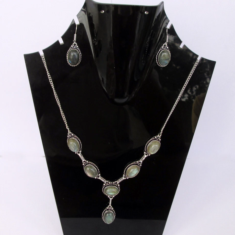 Conjunto de joyas pendientes collar chapado en plata joyería premium labradorita Foto 2 de 4