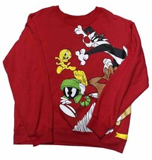 Looney Tunes Pullover Womens Size L 11-13 Red All Over Print Sweatshirt