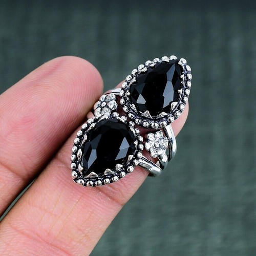 Black Spinel Gemstone 925 Sterling Silver Ring Handmade Jewelry Ring - Picture 4 of 4