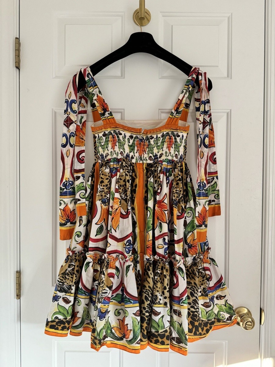 RARE $1,750 Dolce & Gabbana Majolica Floral Leopard Cotton