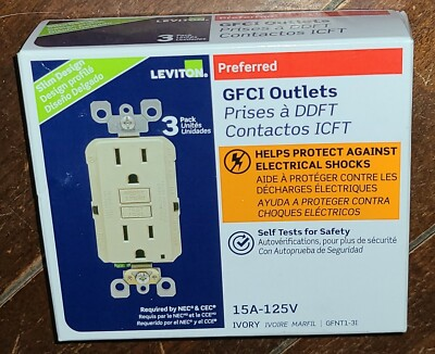 #ad 3 Pack LEVITON 15 Amp GFCI Outlets Self Test IVORY Item #M01 GFNT1 3I $45.20