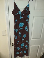 Boutique Europa By Newport News Brown Blue Flowers Long Summer Dress Size 12