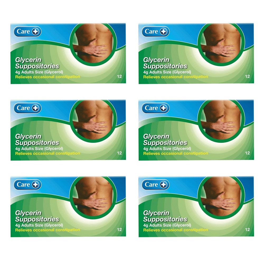 6 x 12 CARE GLYCERIN SUPPOSITORIES  4g FOR ADULTS  (GLYCEROL)
