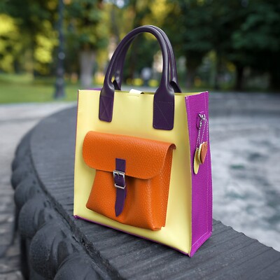 Women's Multocolor Handbag GENUINE Leather Tote Bag Custom Shoulder Bag