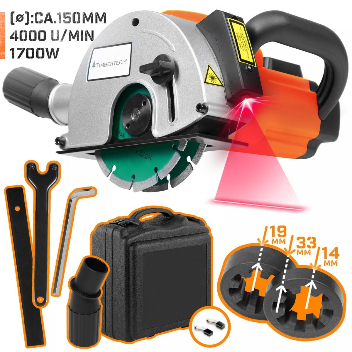Scanalatore - 1700W, 4000 giri/min, Laser di Guida, 2 Lame Diamantate Ø150mm