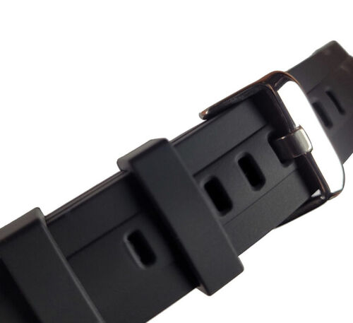 Black Buckle Stitch Silicone Rubber Watch Strap Curved Edge 20mm - Picture 2 of 2