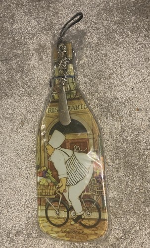 NEU Market Chef Weinflasche Käse Servier Glas Schneidebrett mit Spreader 12"
