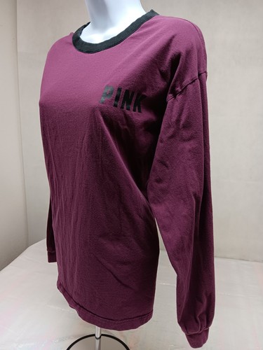 T-shirt manica lunga ROSA by Victorias Secret media nera viola logo davanti dietro - Foto 7 di 14