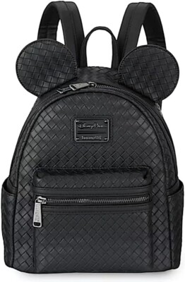 Disney Parks Mickey Mouse Black Woven Loungefly Mini Backpack New