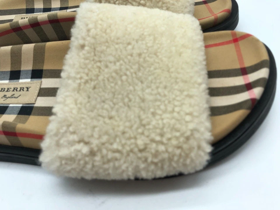 Sandalias chanclas Burberry para mujer de piel real a cuadros color marfil talla 36 1/2 Foto 3 de 4