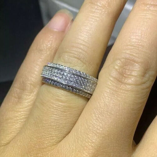 2.00 CT Round Cut Moissanite Men's Engagement Wedding Ring 14K White Gold Plated - Picture 9 of 9