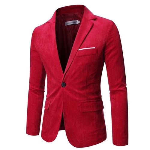 Traje-chaqueta informal de pana para hombre de colección blazer de un botón abrigo solapa ropa exterior - Imagen 31 de 36