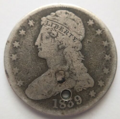 1839 O Capped Bust Half Dollar 50c Very Good VG/Fine F Detail Greer1 Holed CHEAP - Picture 1 of 7