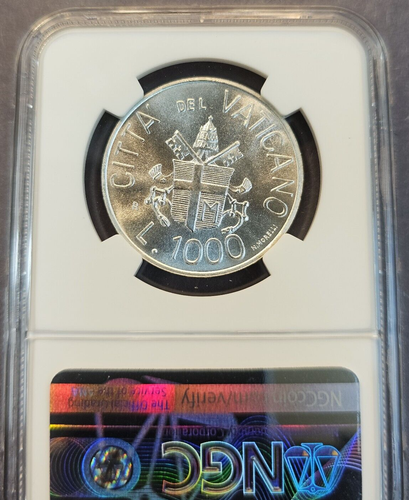 1983 VATICAN SILVER 1000 LIRE PAPAL ARMS NGC MS 67 BRIGHT GEM BU - Picture 2 of 3