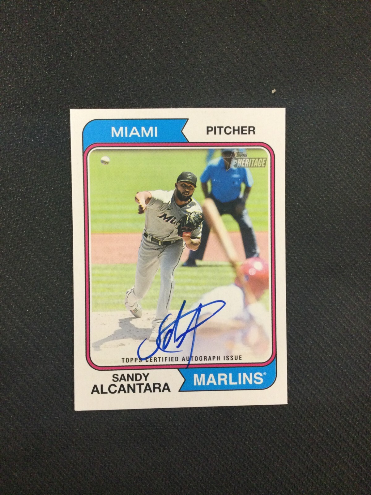 2023 Topps Heritage #ROA-SA Sandy Alcantara Real One Blue Ink Auto Marlins