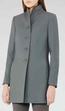 Reiss Womens Satin-edge Stand Up Bell Coat Jacket Size 6-12 Uk New Moss Green