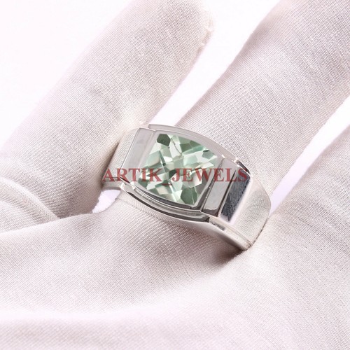 Natural Green Amethyst Gemstone with 925 Sterling Silver Ring for Men's #4947 - Picture 2 of 4