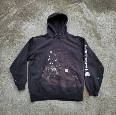 Vintage Carhartt Hoodie Distressed Paint Spatter Sun Faded Size 