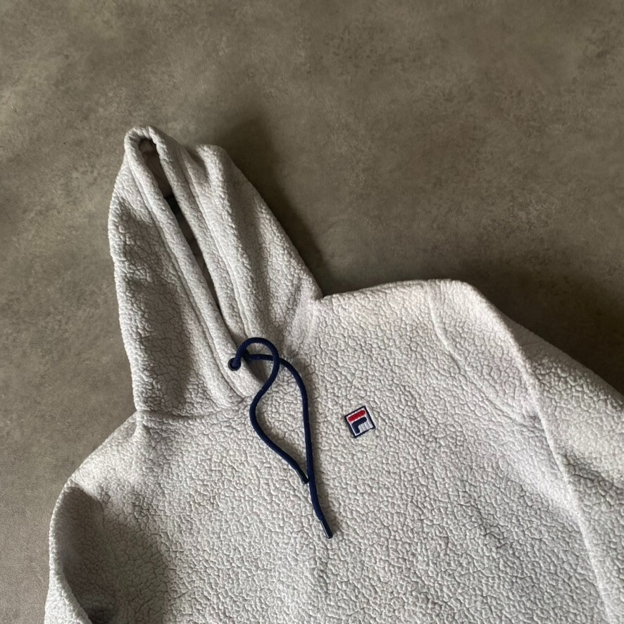 Fila Felpa con Cappuccio Donna Piccola Relaxed Fit Teddy Felpa in Morbido Pile Bianco