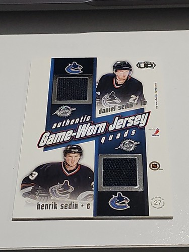 2002-03 Pacific Heads Up Quad Jerseys #27 Cloutier/Bertuzzi/D. Sedin/H. Sedin - Picture 2 of 2