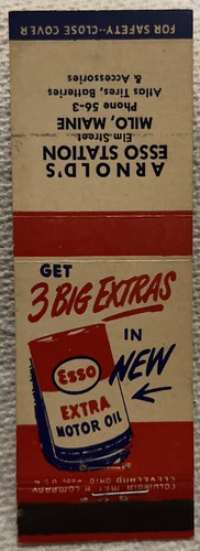Vintage Matchbook Cover! Arnold’s Esso Station! Milo, Maine! Oc759 - Picture 2 of 3