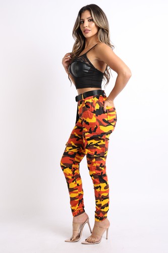 Women's Fashion Casual High Waist Camouflage Cargo Pants With Long Belt S, M, L - Picture 12 of 21