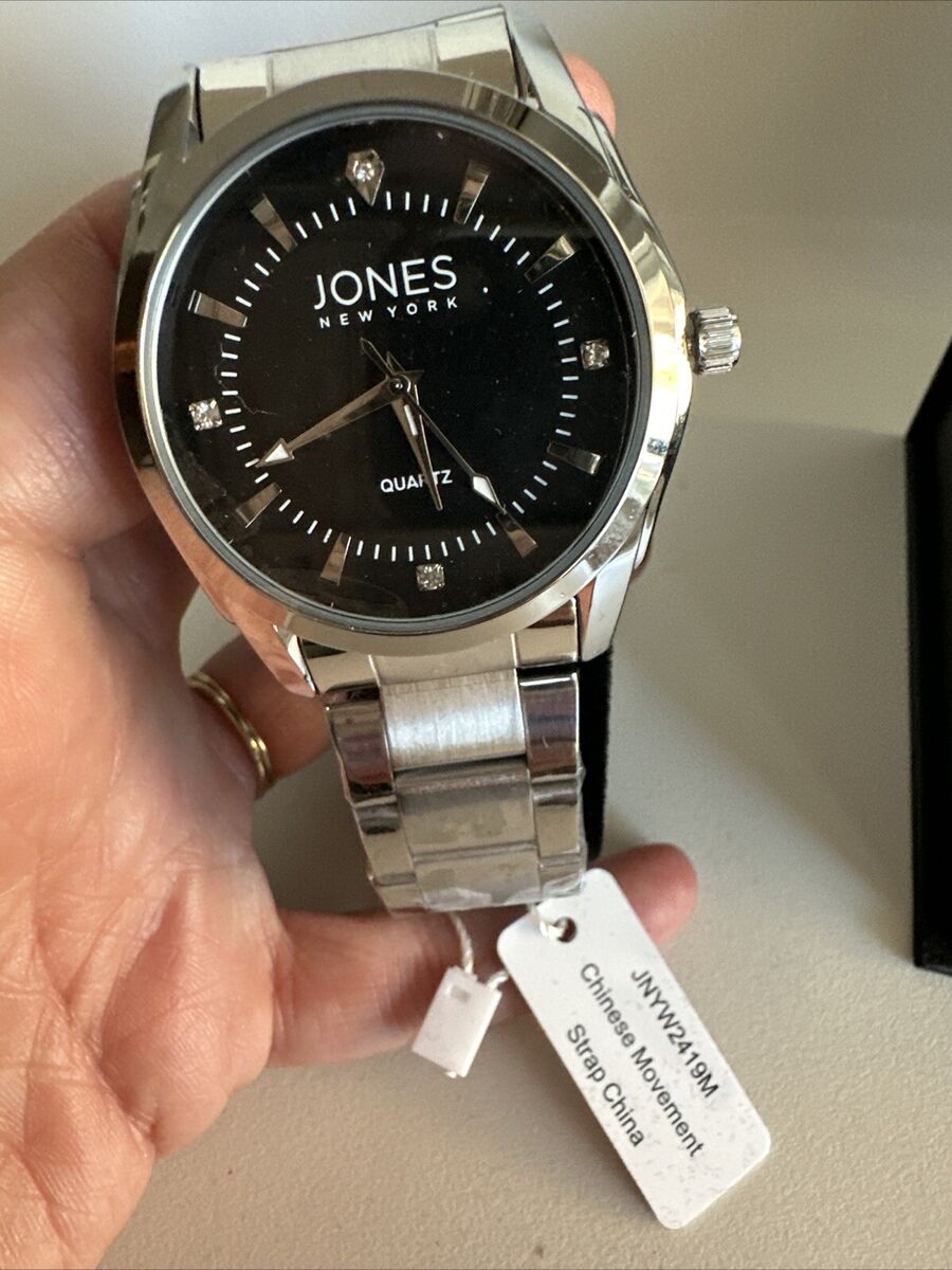Jones New York Mens Silver Wrist Watch with Black Face Dial Jones New York Mens Silver Wrist Watch with Black Face Dial