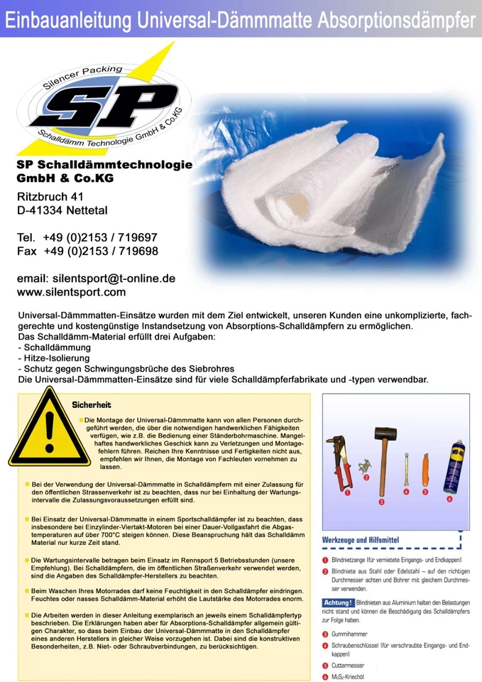 Silent Sport Original Dämmmatten Set -Universal für alle Auspuffe- incl. Nieten - Bild 4 von 4