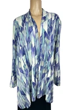 Chico's Easywear Cardigan/Ruana Blue & White Sz 3 or XL Long Sleeves Poly/Spande
