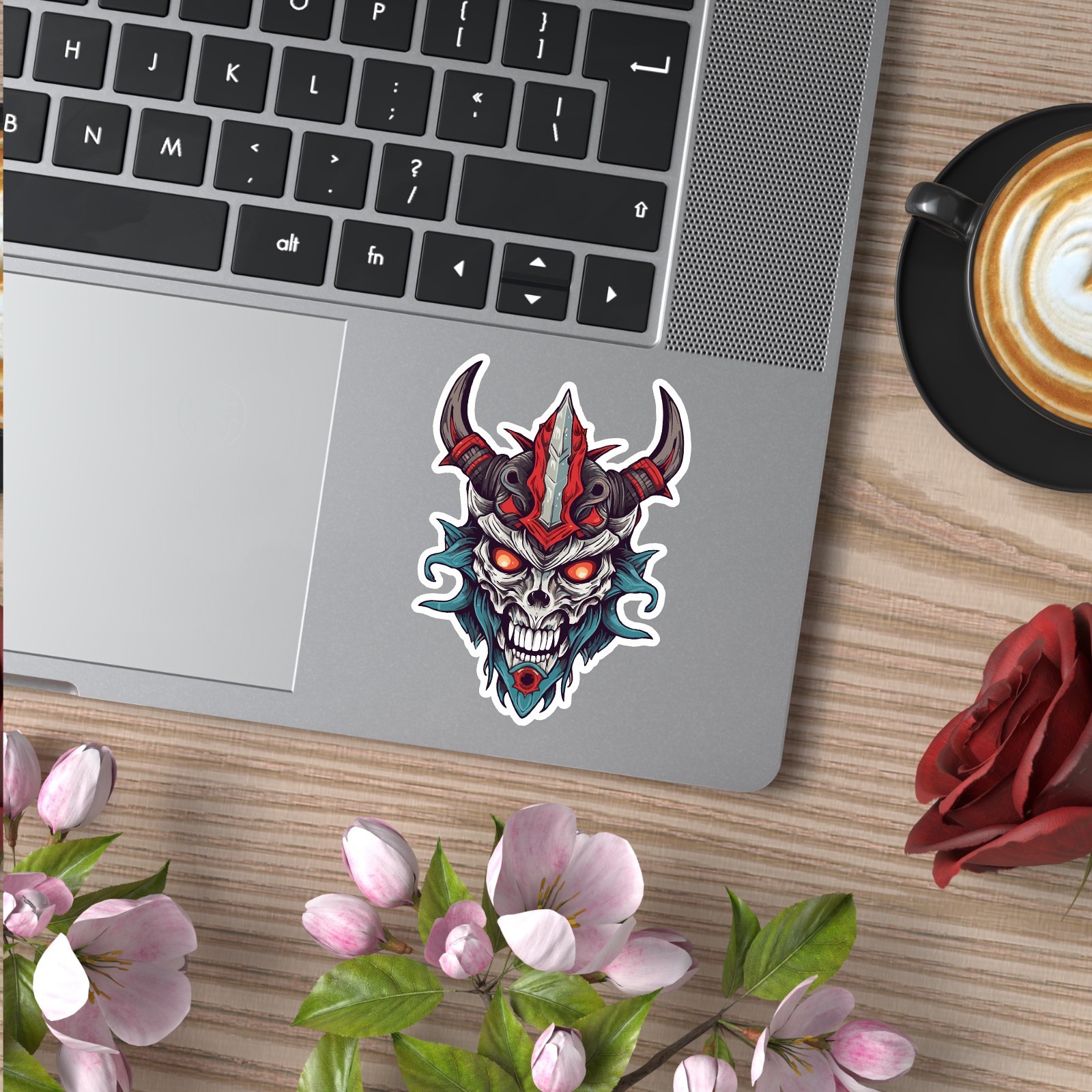 Demon Skull Horns - Vinyl Decal Sticker - Car Window Laptop - ebn9814