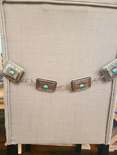 Women s Silver Turquoise Western Concho Medallion Wide Chain Belt Adjustable
