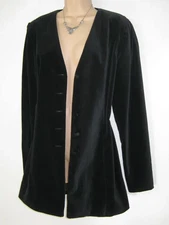 LAURA ASHLEY Vintage Black Velvet Tailored Collarless Long-Length Jacket,UK14/16
