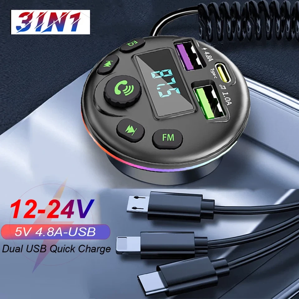 Auto Bluetooth 5.0 FM Sender MP3 Modulator Player Freisprecheinrichtung Audioemp - Bild 3 von 4