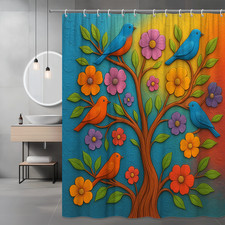 Colorful Birds and Flowers Shower Curtain for Vibrant Bathroom Decor