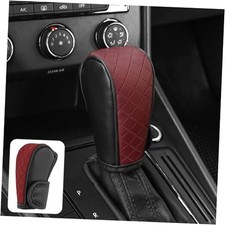 Leather Car Gear Shift Knob Cover, Exquisite Embroidery Design, Burgundy