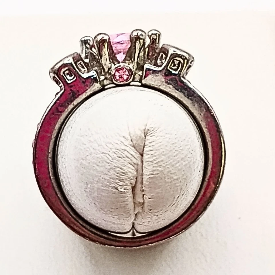 Anillo de boda vintage de turmalina rosa enchapado en plata para mujer talla 6 doble alianza Foto 4 de 4