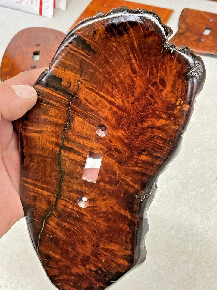 WOW Increíble! Cubierta de placa de interruptor de palanca eléctrica de madera de burl de borde vivo vintage Foto 2 de 4